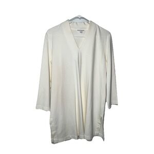 J Jill Ponte Women's‎ Size Medium Ivory V-Neck Tunic Top 3/4 Sleeve Casual
